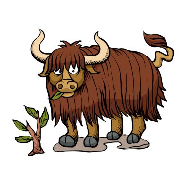 yak eating plant.buffalo cartoon 